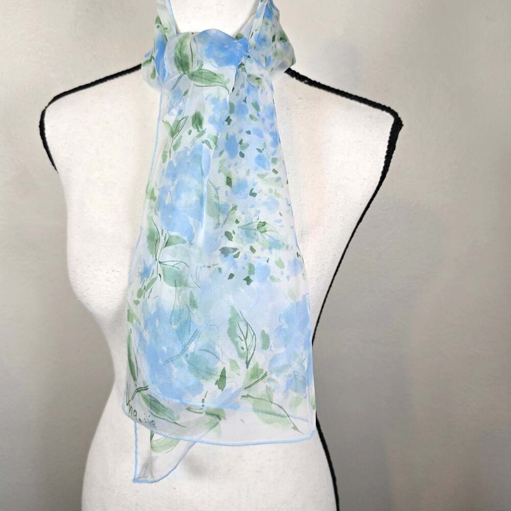 Vintage Vera Neumann Silk Blend Scarf Women's Blue Floral Rectangle Lady Bug